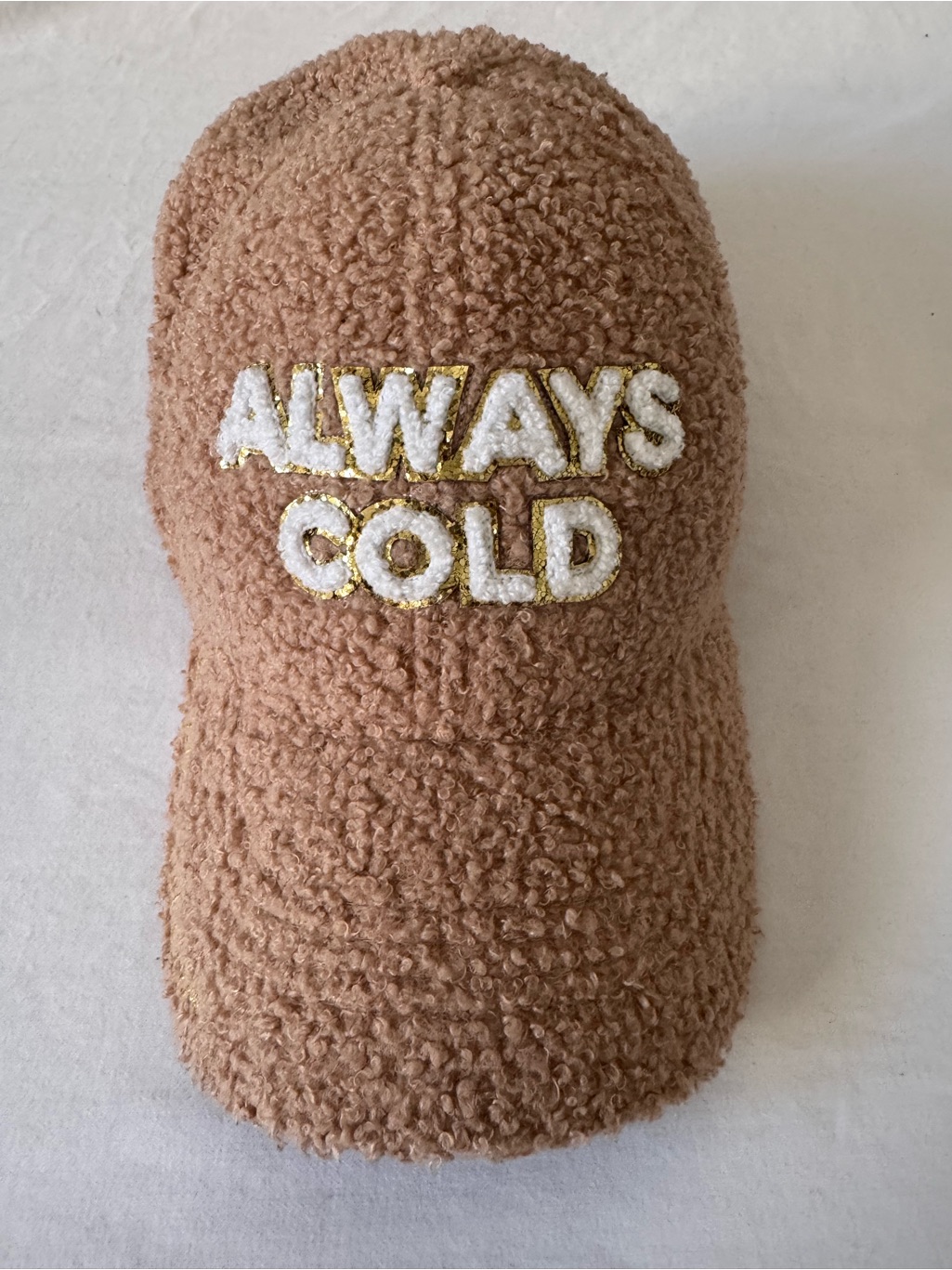 Simply Southern Tan Sherpa Baseball Cap "Always Cold"